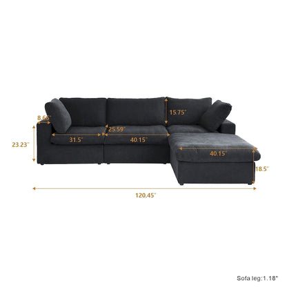 L-shape Linen Sectional Sofa Upholstered Sofa Multiple Cushions Couch with Storage Ottoman