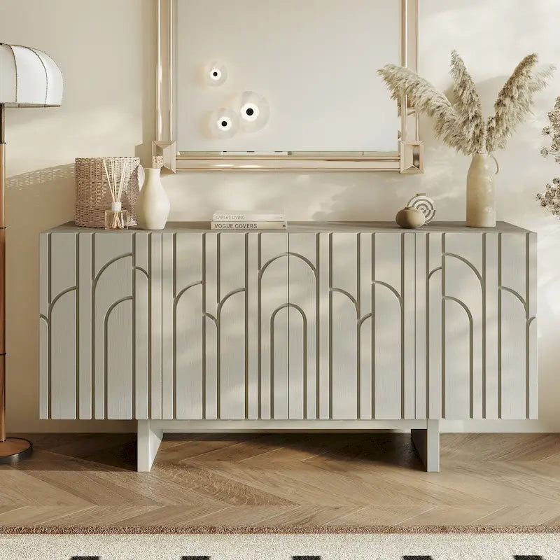 Clihome Modern Wood Storage Buffet Sideboard with 4 Doors