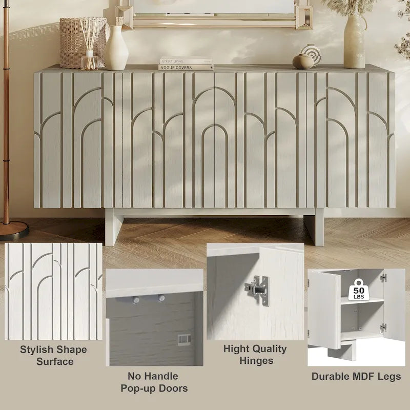 Clihome Modern Wood Storage Buffet Sideboard with 4 Doors
