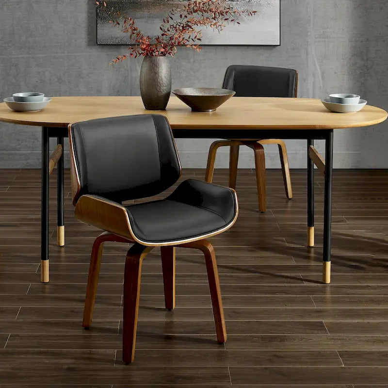 Art Leon Mid-century Faux Leather Swivel Bentwood Dining Chair