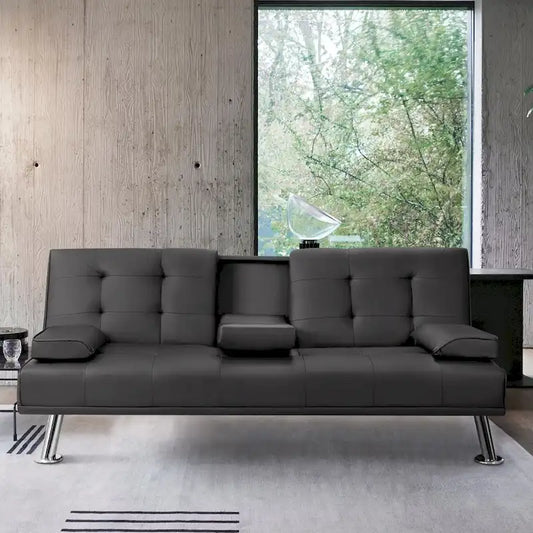 Homall Futon Sofa Bed Convertible Lounge Couch Sofa with Cupholders & Pillows