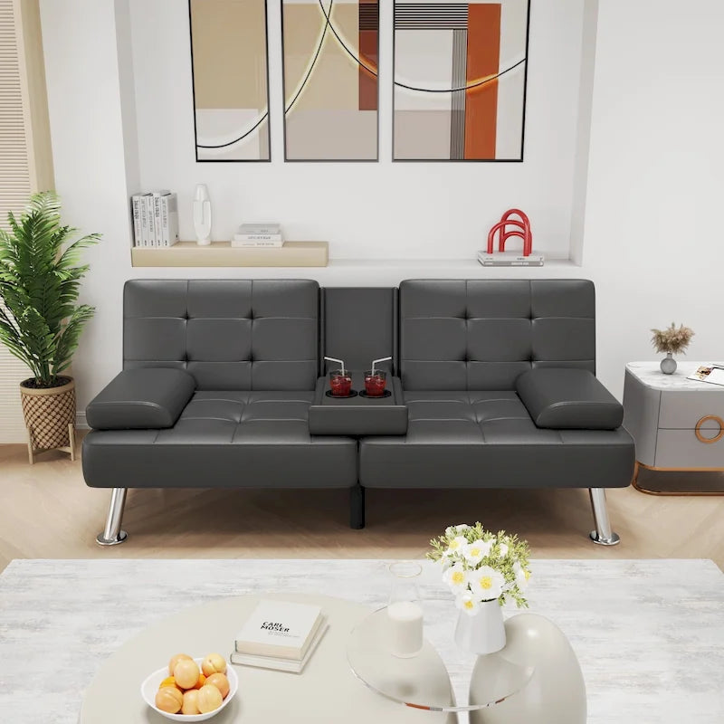 Homall Futon Sofa Bed Convertible Lounge Couch Sofa with Cupholders & Pillows