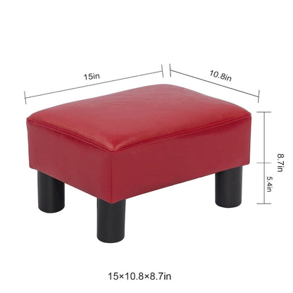 Adeco Small Rectangular Ottoman Modern PU Leather Footrest Stool Chair