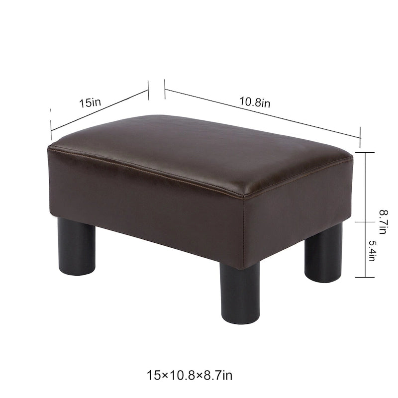 Adeco Small Rectangular Ottoman Modern PU Leather Footrest Stool Chair