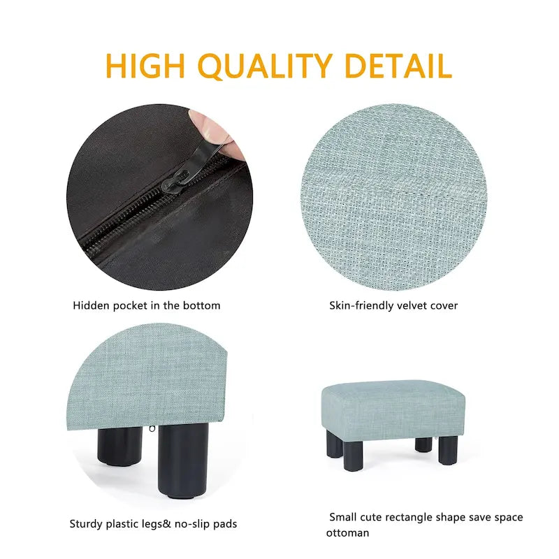 Adeco Small Rectangular Ottoman Modern PU Leather Footrest Stool Chair