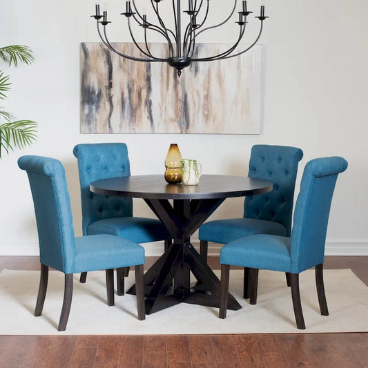 Roundhill Furniture Nylander 5-piece Dining Set, Cross-Buck Dining Table with 4 Stylish Chairs