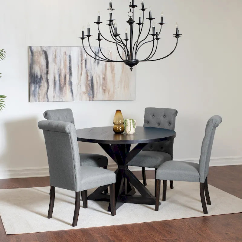 Roundhill Furniture Nylander 5-piece Dining Set, Cross-Buck Dining Table with 4 Stylish Chairs