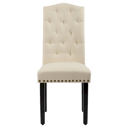 Solid Wood Tufted Dining Chairs, Kitchen Dining Room Chairs with Bronze Nailhead Trim Set of 2