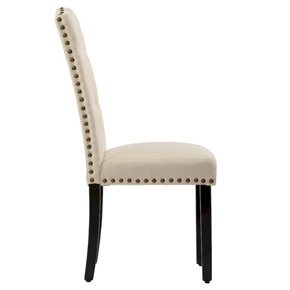 Solid Wood Tufted Dining Chairs, Kitchen Dining Room Chairs with Bronze Nailhead Trim Set of 2