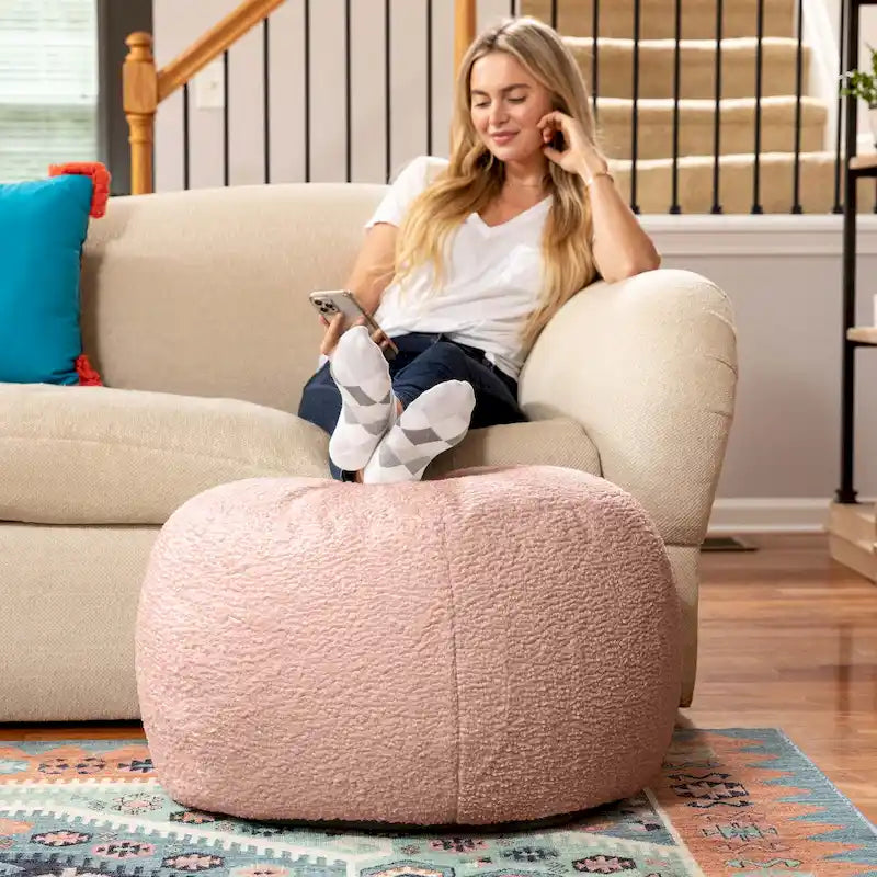 Jaxx Ellis Pouf - Modern Shearling Faux-Lamb Plush Fleece Ottoman