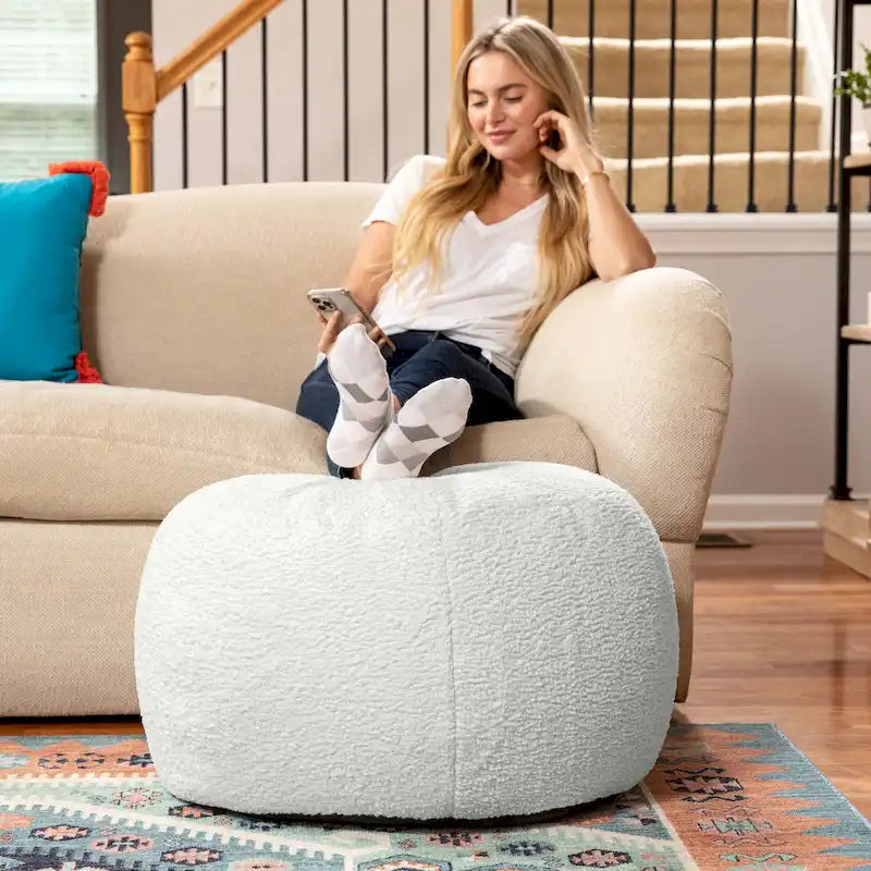 Jaxx Ellis Pouf - Modern Shearling Faux-Lamb Plush Fleece Ottoman