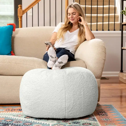 Jaxx Ellis Pouf - Modern Shearling Faux-Lamb Plush Fleece Ottoman