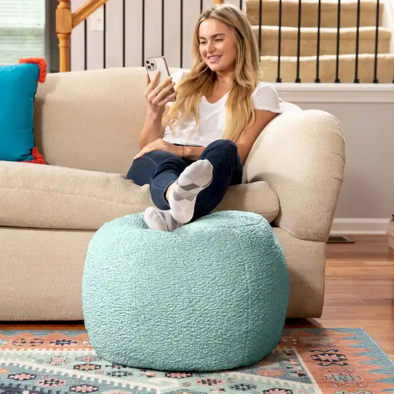 Jaxx Ellis Pouf - Modern Shearling Faux-Lamb Plush Fleece Ottoman