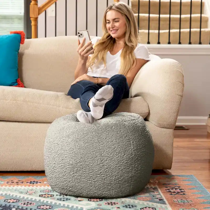 Jaxx Ellis Pouf - Modern Shearling Faux-Lamb Plush Fleece Ottoman