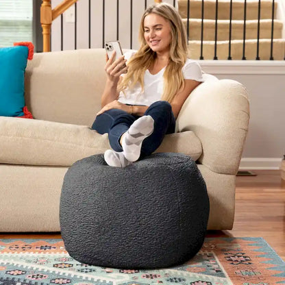 Jaxx Ellis Pouf - Modern Shearling Faux-Lamb Plush Fleece Ottoman