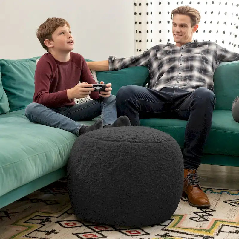 Jaxx Ellis Pouf - Modern Shearling Faux-Lamb Plush Fleece Ottoman