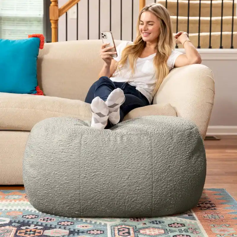 Jaxx Ellis Pouf - Modern Shearling Faux-Lamb Plush Fleece Ottoman