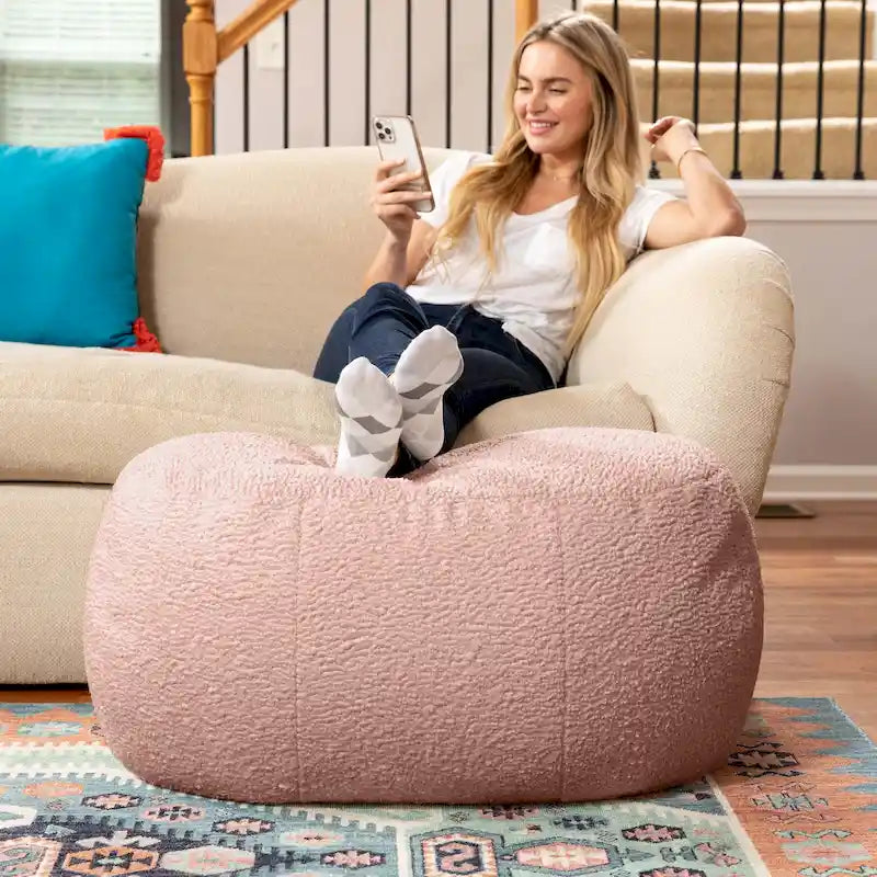 Jaxx Ellis Pouf - Modern Shearling Faux-Lamb Plush Fleece Ottoman
