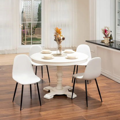 Dining Chair Set of 4 Suede Fabric Side Seating with Black Metal Legs