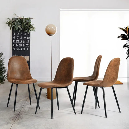 Dining Chair Set of 4 Suede Fabric Side Seating with Black Metal Legs