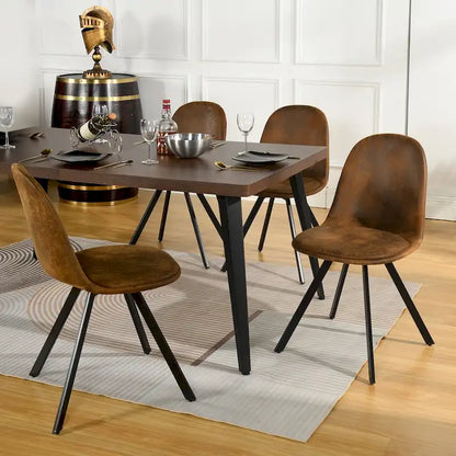 Dining Chair Set of 4 Suede Fabric Side Seating with Black Metal Legs