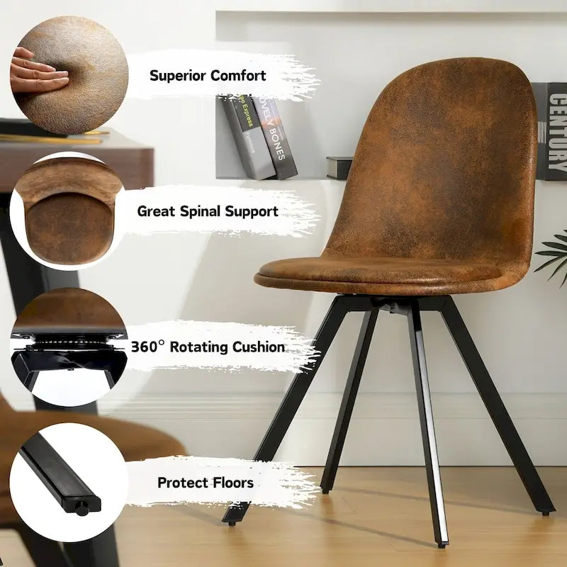 Dining Chair Set of 4 Suede Fabric Side Seating with Black Metal Legs