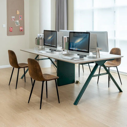 Dining Chair Set of 4 Suede Fabric Side Seating with Black Metal Legs