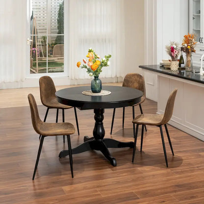 Dining Chair Set of 4 Suede Fabric Side Seating with Black Metal Legs