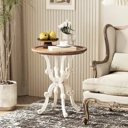 COZAYH Rustic Farmhouse End Table, Natural Top Side Table for Family, Dinning or Living Room, Handcrafted Finish, Modern