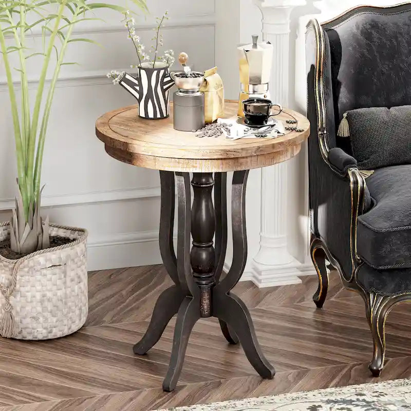 COZAYH Rustic Farmhouse End Table, Natural Top Side Table for Family, Dinning or Living Room, Handcrafted Finish, Modern