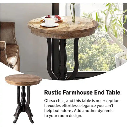 COZAYH Rustic Farmhouse End Table, Natural Top Side Table for Family, Dinning or Living Room, Handcrafted Finish, Modern