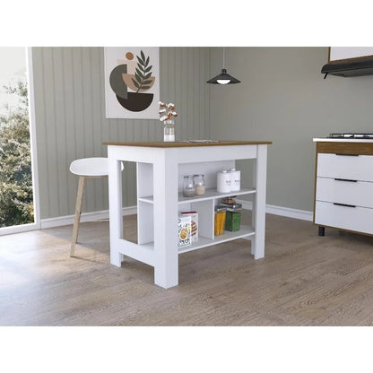 TUHOME Cala 3-Shelf Wooden Casual Kitchen Island