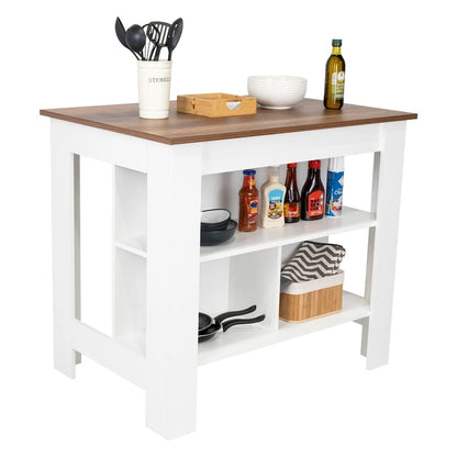 TUHOME Cala 3-Shelf Wooden Casual Kitchen Island