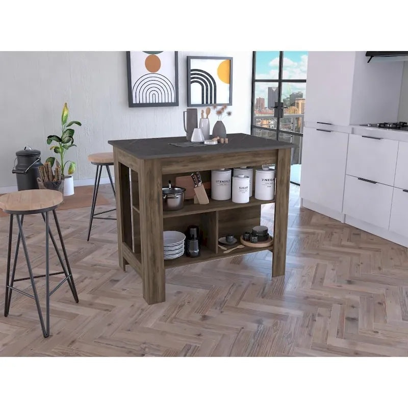 TUHOME Cala 3-Shelf Wooden Casual Kitchen Island