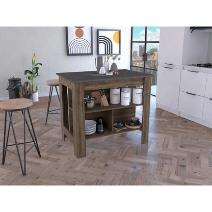 TUHOME Cala 3-Shelf Wooden Casual Kitchen Island