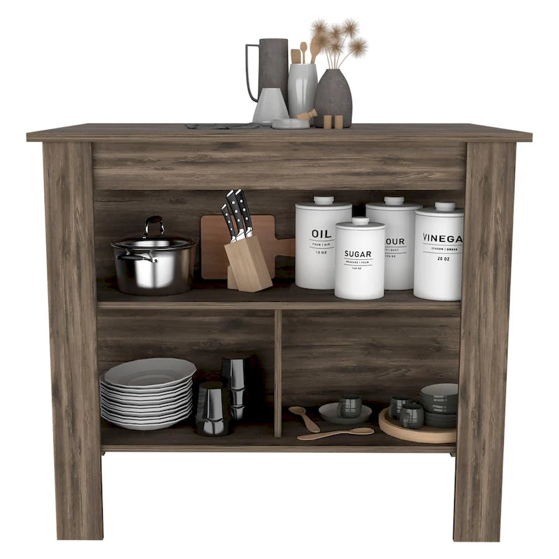 TUHOME Cala 3-Shelf Wooden Casual Kitchen Island