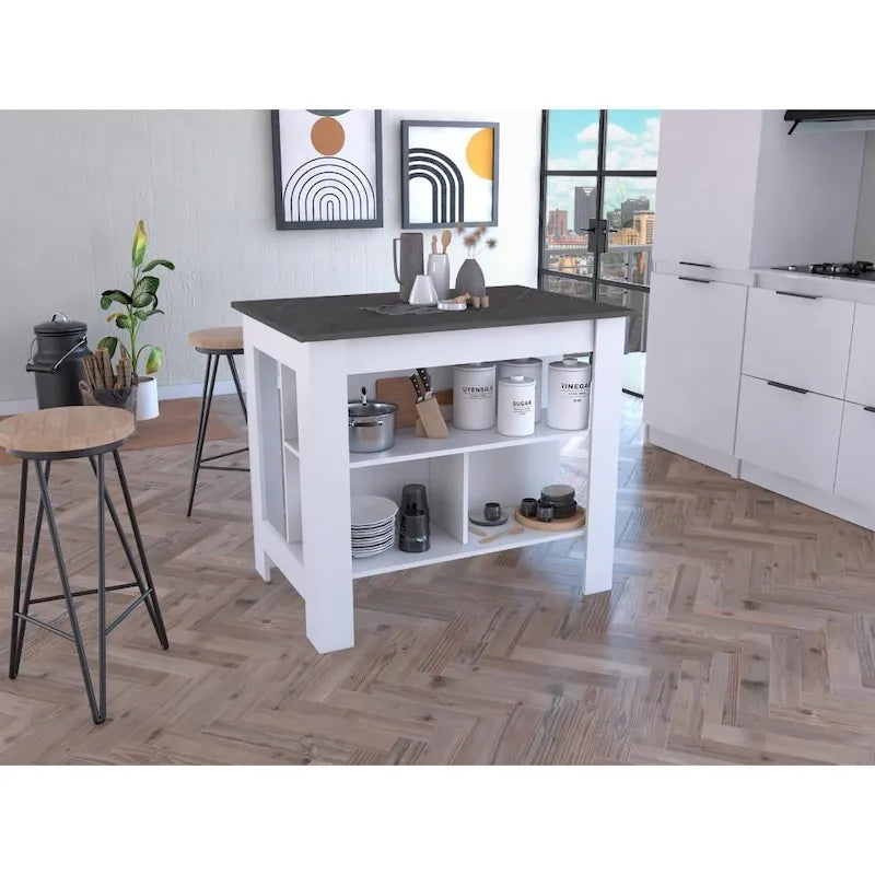 TUHOME Cala 3-Shelf Wooden Casual Kitchen Island