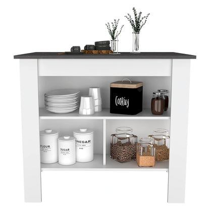 TUHOME Cala 3-Shelf Wooden Casual Kitchen Island