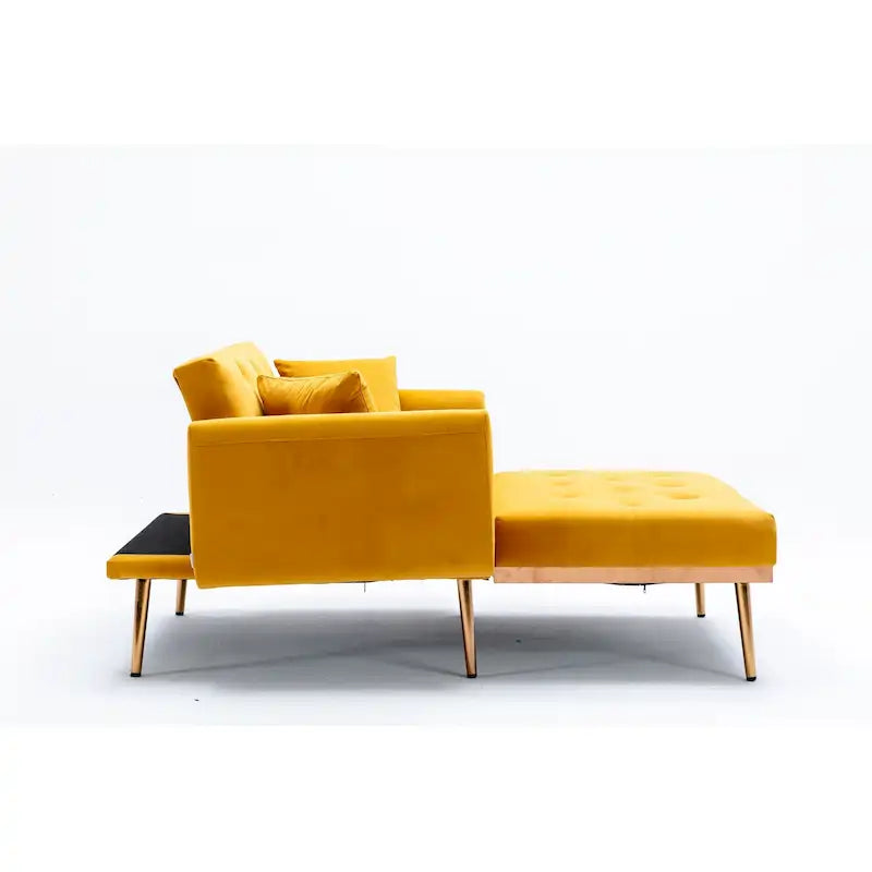 Velvet Upholstered Tufted Living Room Sleeper Sofa Chair With Rose Golden feet