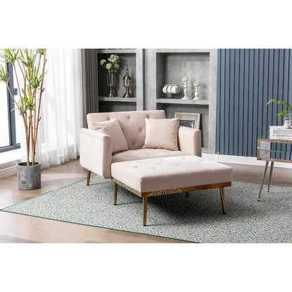 Velvet Upholstered Tufted Living Room Sleeper Sofa Chair With Rose Golden feet