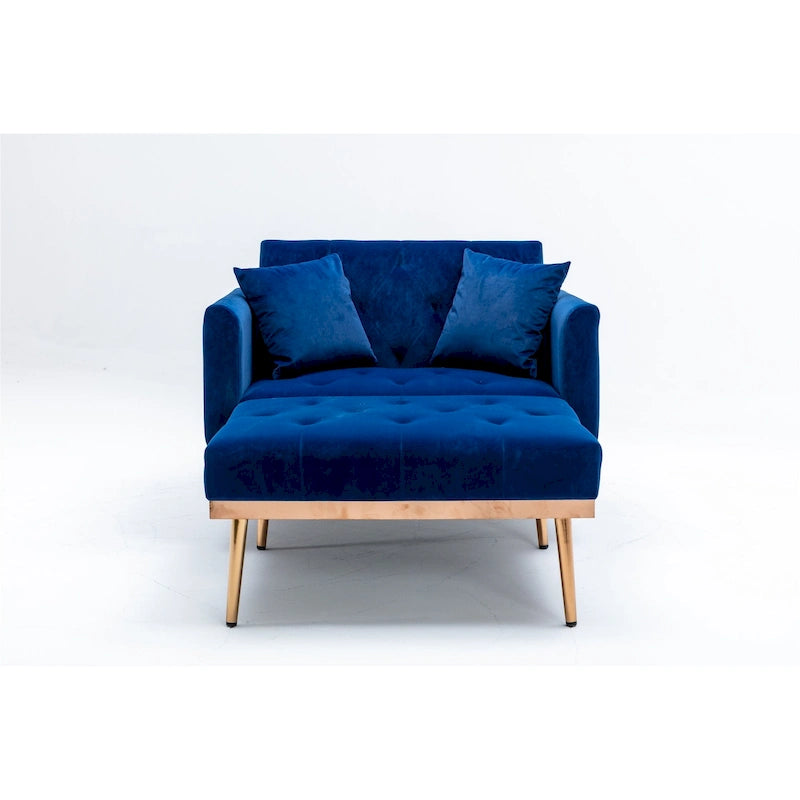 Velvet Upholstered Tufted Living Room Sleeper Sofa Chair With Rose Golden feet