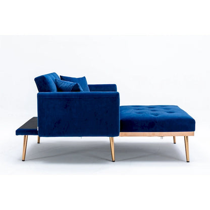 Velvet Upholstered Tufted Living Room Sleeper Sofa Chair With Rose Golden feet