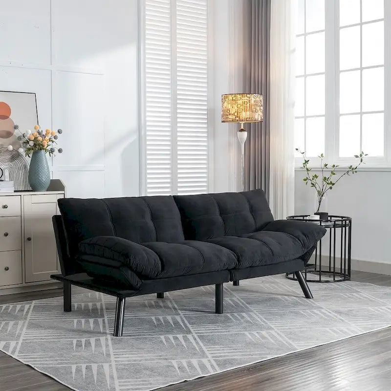 70.87 Futon Sofa Bed, Foam Foldable Couch Convertible Loveseat Sleeper Daybed with Adjustable Armrests for Small Space