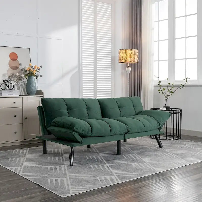 70.87 Futon Sofa Bed, Foam Foldable Couch Convertible Loveseat Sleeper Daybed with Adjustable Armrests for Small Space