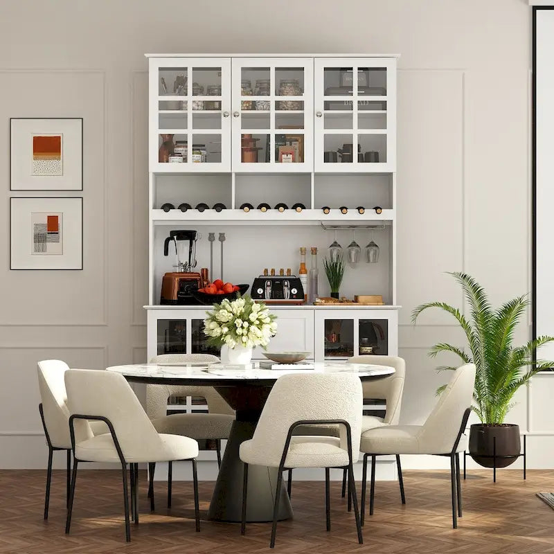 79Pantry Storage Cabinet Glass Doors Sideboard Buffet Cabinet Lacquer