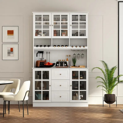 79Pantry Storage Cabinet Glass Doors Sideboard Buffet Cabinet Lacquer