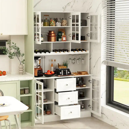 79Pantry Storage Cabinet Glass Doors Sideboard Buffet Cabinet Lacquer