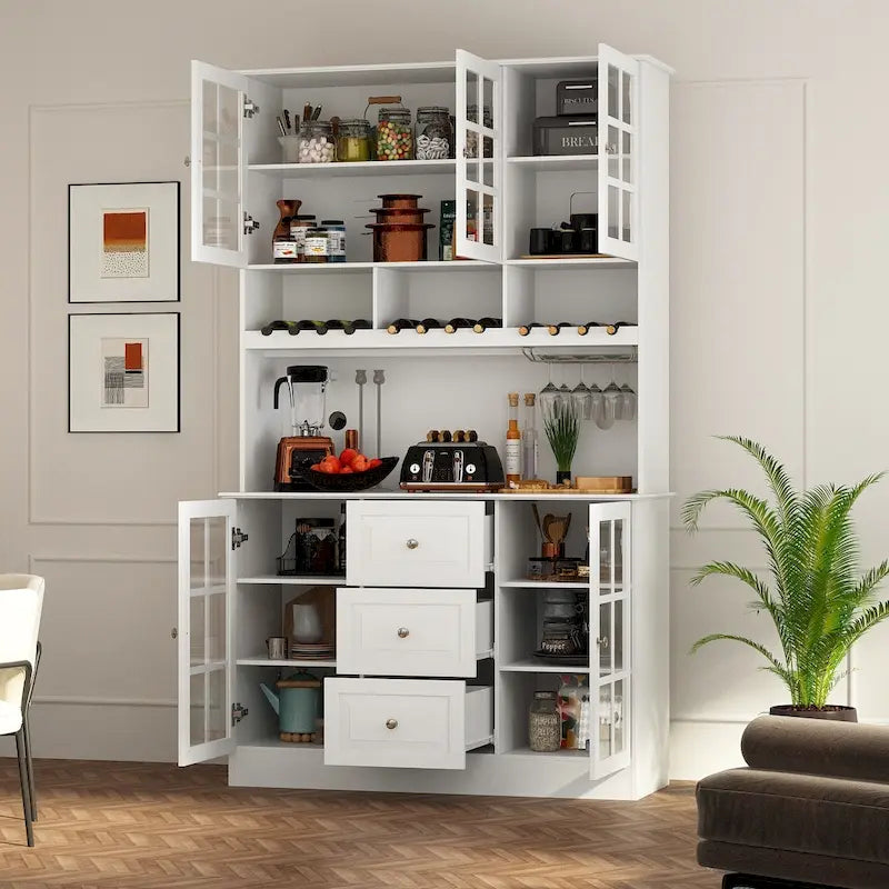 79Pantry Storage Cabinet Glass Doors Sideboard Buffet Cabinet Lacquer