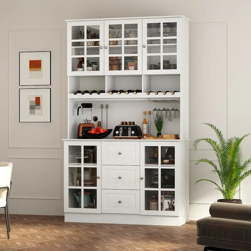 79Pantry Storage Cabinet Glass Doors Sideboard Buffet Cabinet Lacquer