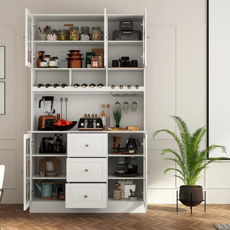 79Pantry Storage Cabinet Glass Doors Sideboard Buffet Cabinet Lacquer